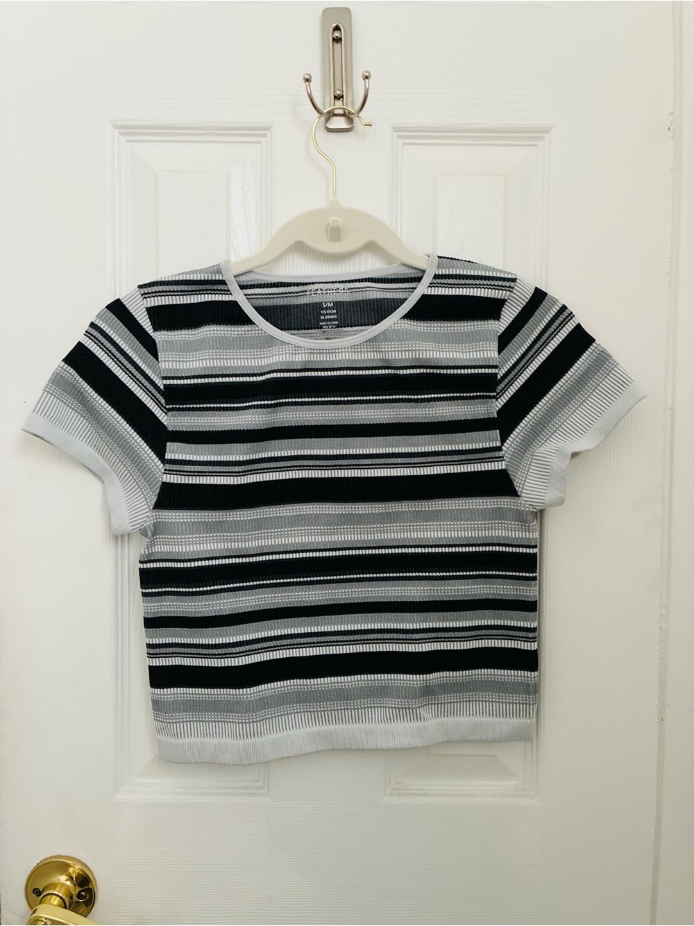 feathers Black and Gray Striped Short Sleeve Knit Tee